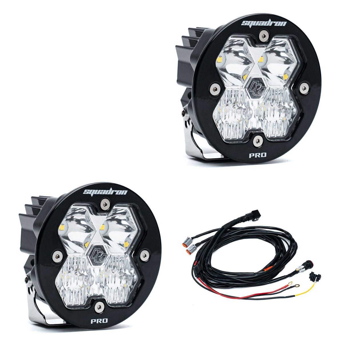 Baja Designs Squadron R Pro 2.0 clear driving combo pair with wiring harness